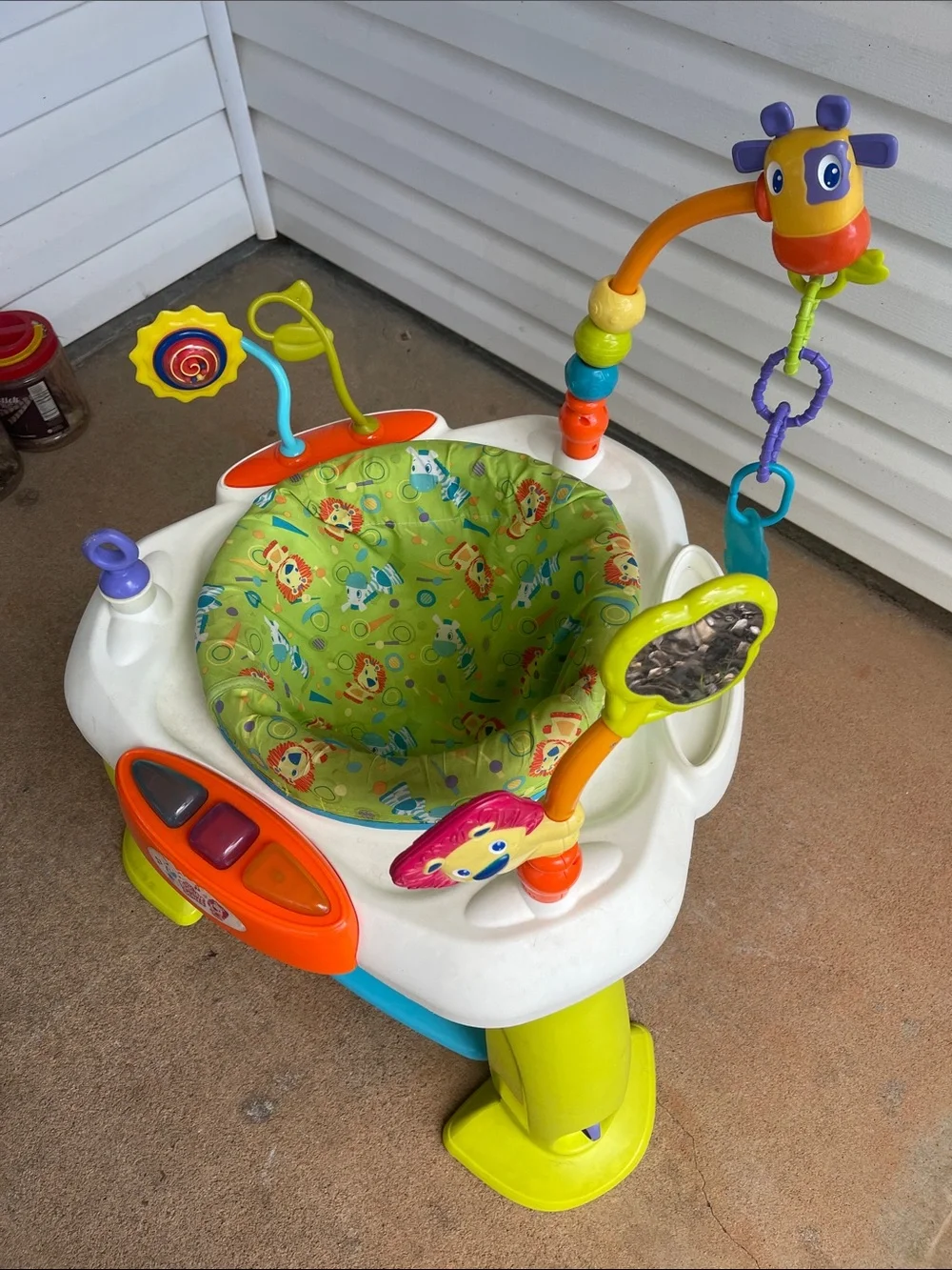 Baby Activity Seat with Green Patterned Seat and Multicolor Toys